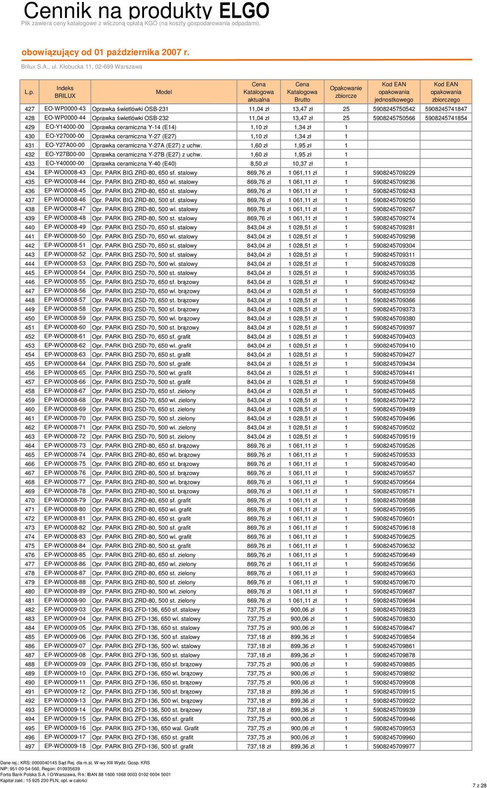 1,60 zł 1,95 zł 1 432 EO-Y27B00-00 Oprawka ceramiczna Y-27B (E27) z uchw. 1,60 zł 1,95 zł 1 433 EO-Y40000-00 Oprawka ceramiczna Y-40 (E40) 8,50 zł 10,37 zł 1 434 EP-WO0008-43 Opr.