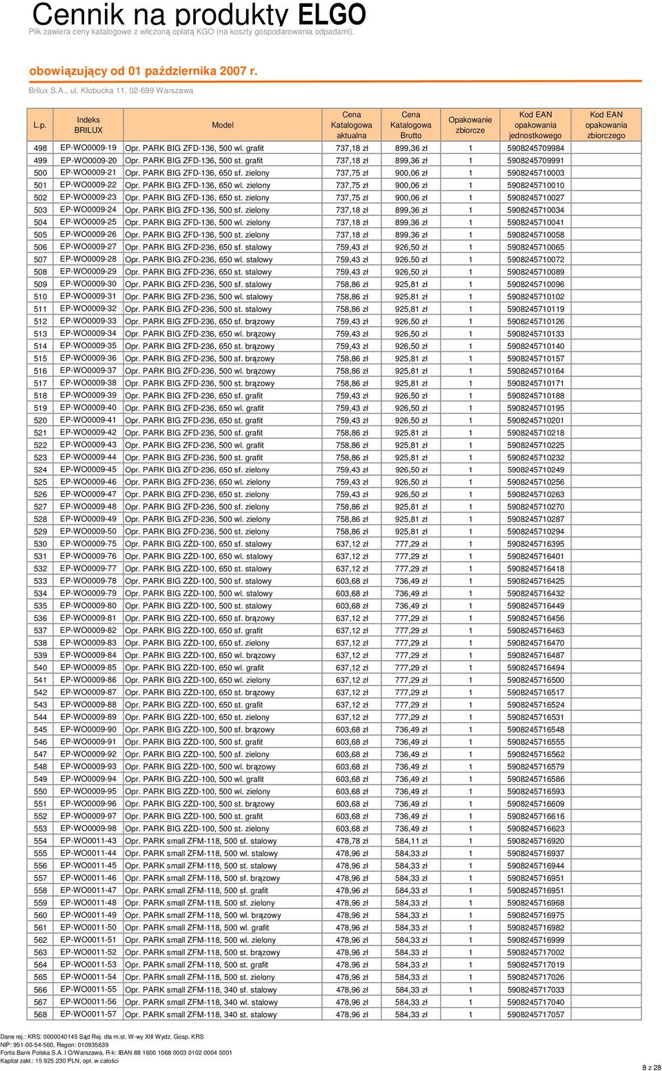 zielony 737,75 zł 900,06 zł 1 5908245710010 502 EP-WO0009-23 Opr. PARK BIG ZFD-136, 650 st. zielony 737,75 zł 900,06 zł 1 5908245710027 503 EP-WO0009-24 Opr. PARK BIG ZFD-136, 500 sf.