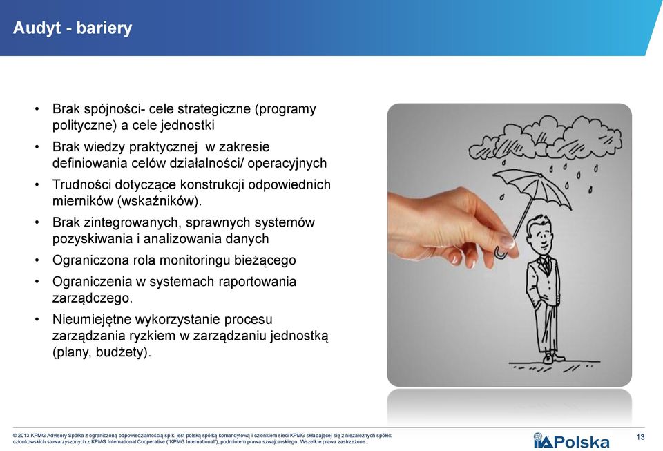 Brak zintegrowanych, sprawnych systemów pozyskiwania i analizowania danych Ograniczona rola monitoringu bieżącego