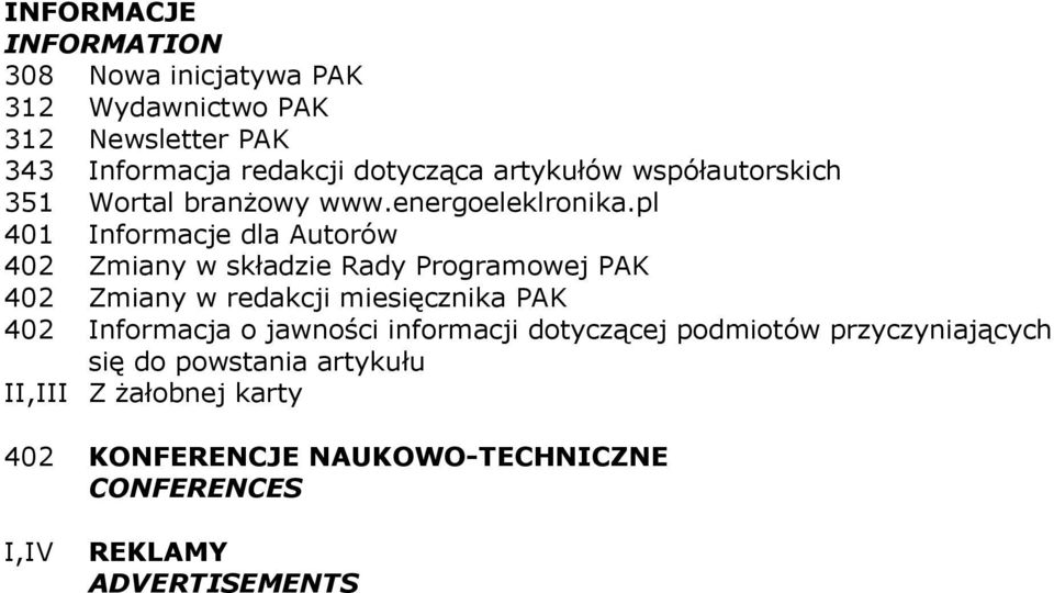 pl 401 Informacje dla Autorów 402 Zmiany w składzie Rady Programowej PAK 402 Zmiany w redakcji miesięcznika PAK 402