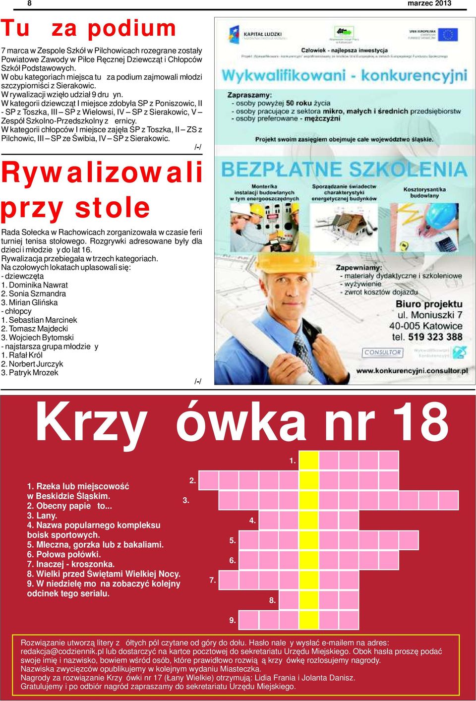 W kategorii dziewcząt I miejsce zdobyła SP z Poniszowic, II - SP z Toszka, III SP z Wielowsi, IV SP z Sierakowic, V Zespół Szkolno-Przedszkolny z Żernicy.