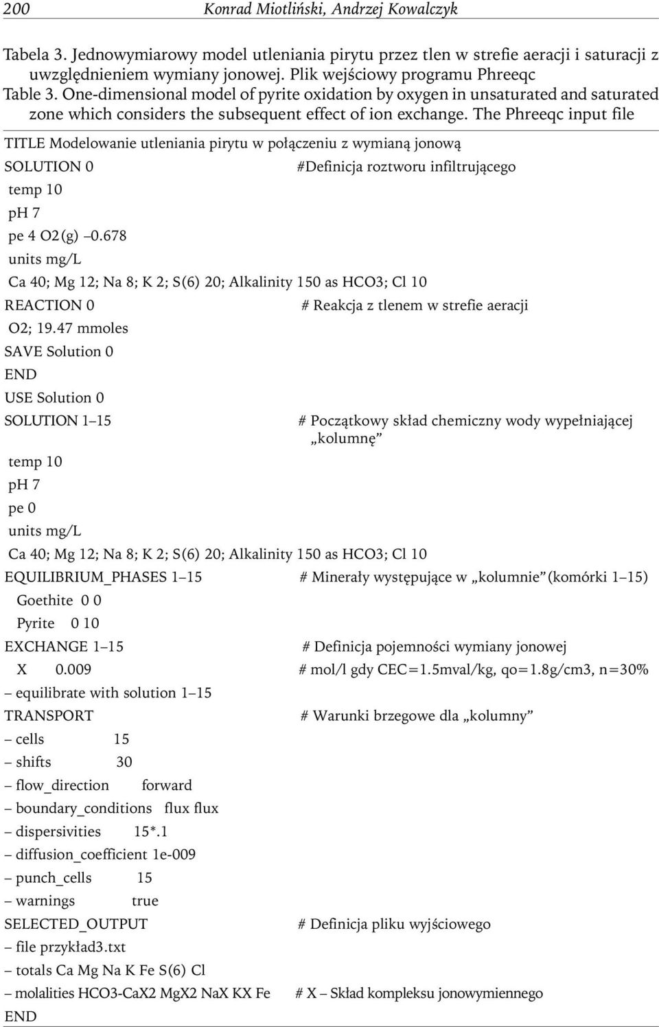 The Phreeqc input file TITLE Modelowanie utleniania pirytu w połączeniu z wymianą jonową SOLUTION 0 #Definicja roztworu infiltrującego temp 10 ph 7 pe 4 O(g) 0.