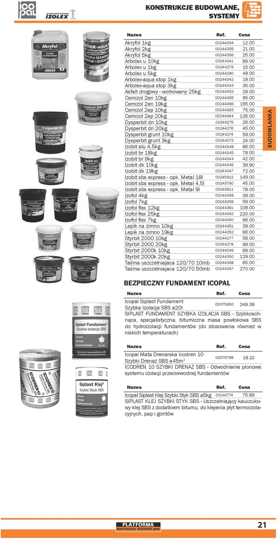 00 Cemizol 2ep 10kg 00244363 75.00 Cemizol 2ep 20kg 00244364 135.00 Dysperbit dn 10kg 00244275 26.00 Dysperbit dn 20kg 00244276 45.00 Dysperbit grunt 10kg 00244274 59.