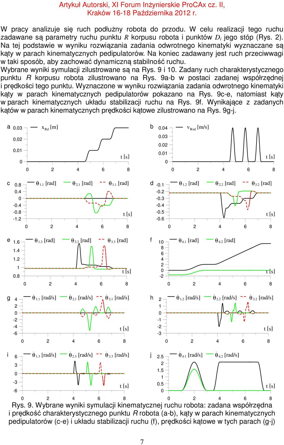 jest ruch przeciwwagi w taki sposób, aby zachować dynamiczną stabilność ruchu Wybrane wyniki symulacji zilustrowane są na Rys 9 i 1 Zadany ruch charakterystycznego punktu R korpusu robota