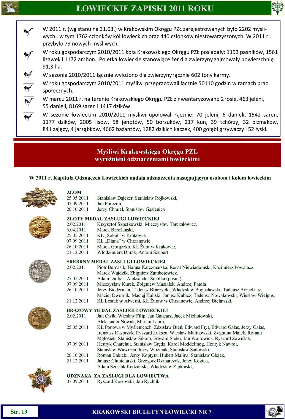 Poletka łowieckie stanowiące żer dla zwierzyny zajmowały powierzchnię 91,3 ha. W sezonie 2010/2011 łącznie wyłożono dla zwierzyny łącznie 602 tony karmy.