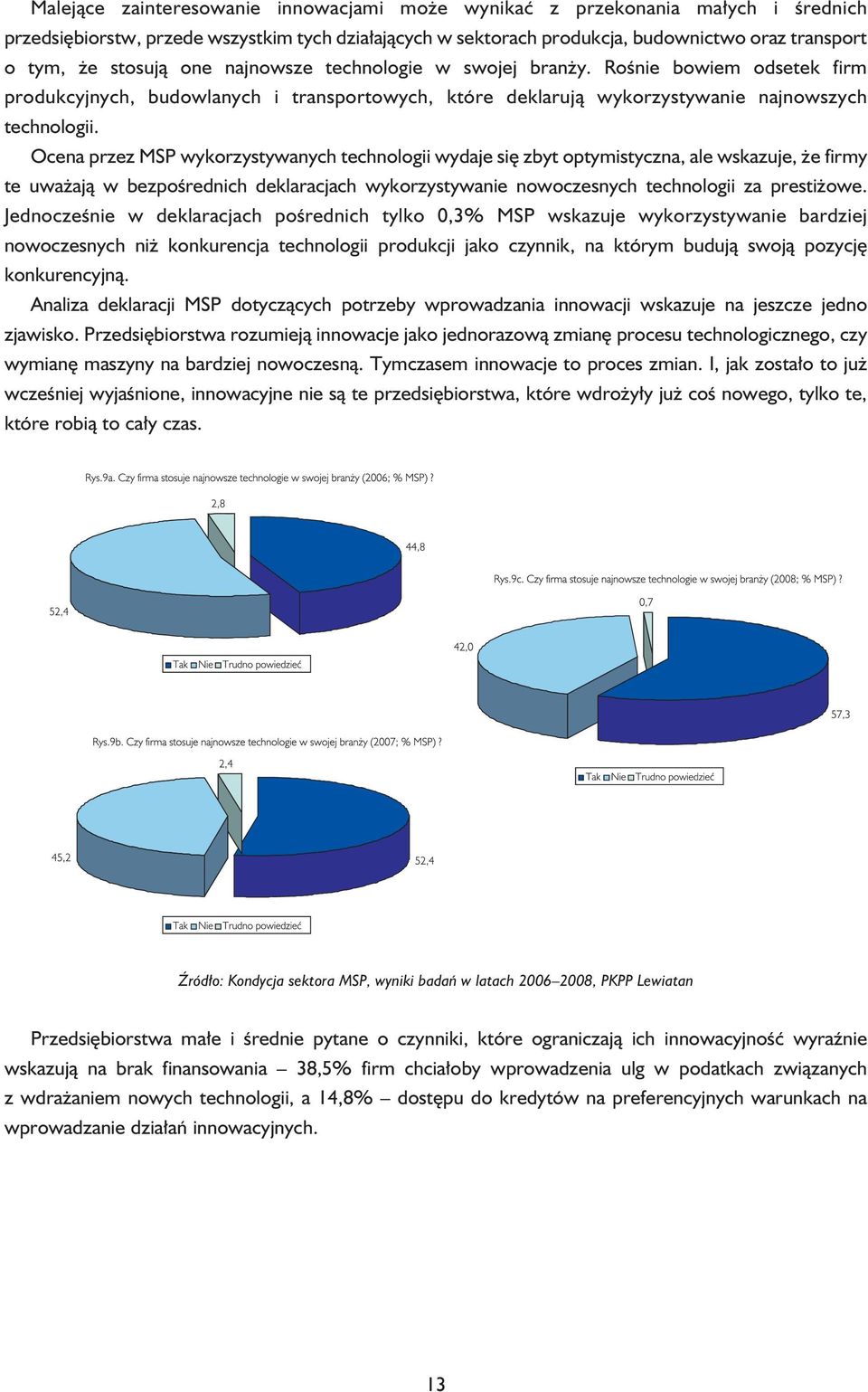 Ocena przez MSP wykorzystywanych technologii wydaje się zbyt optymistyczna, ale wskazuje, że firmy te uważają w bezpośrednich deklaracjach wykorzystywanie nowoczesnych technologii za prestiżowe.