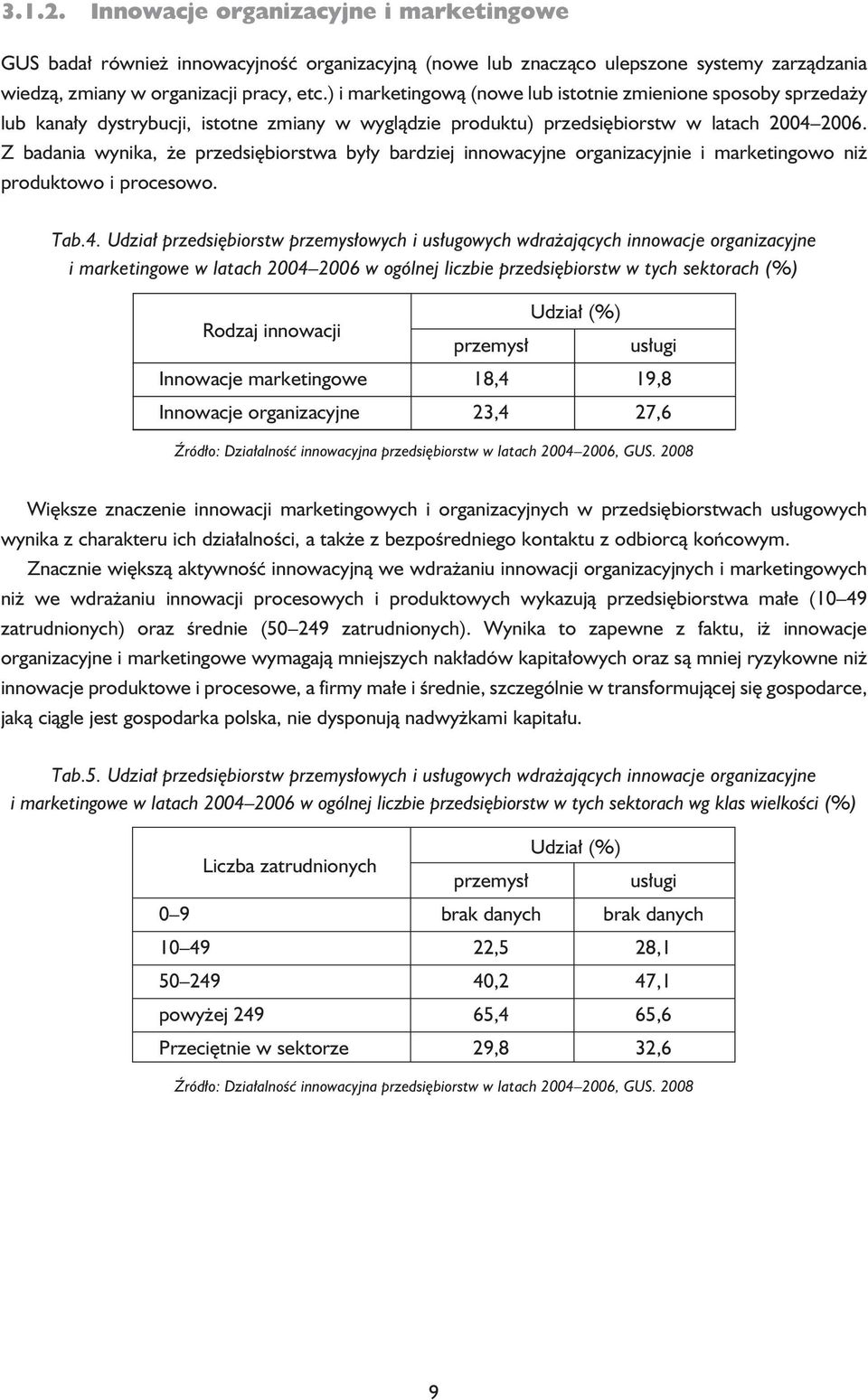 Z badania wynika, że przedsiębiorstwa były bardziej innowacyjne organizacyjnie i marketingowo niż produktowo i procesowo. Tab.4.