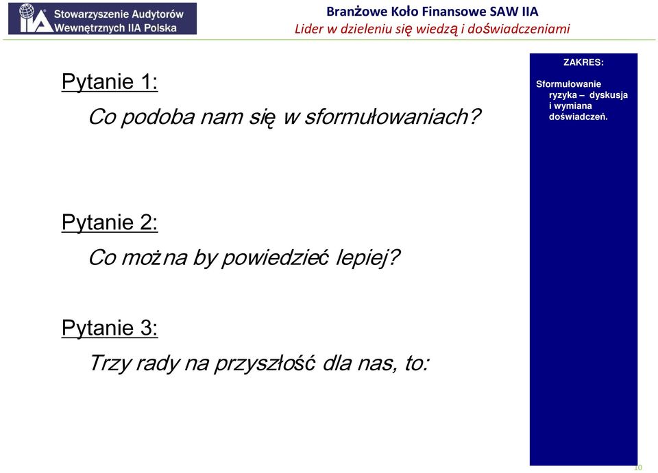 Sformułowanie ryzyka dyskusja i wymiana