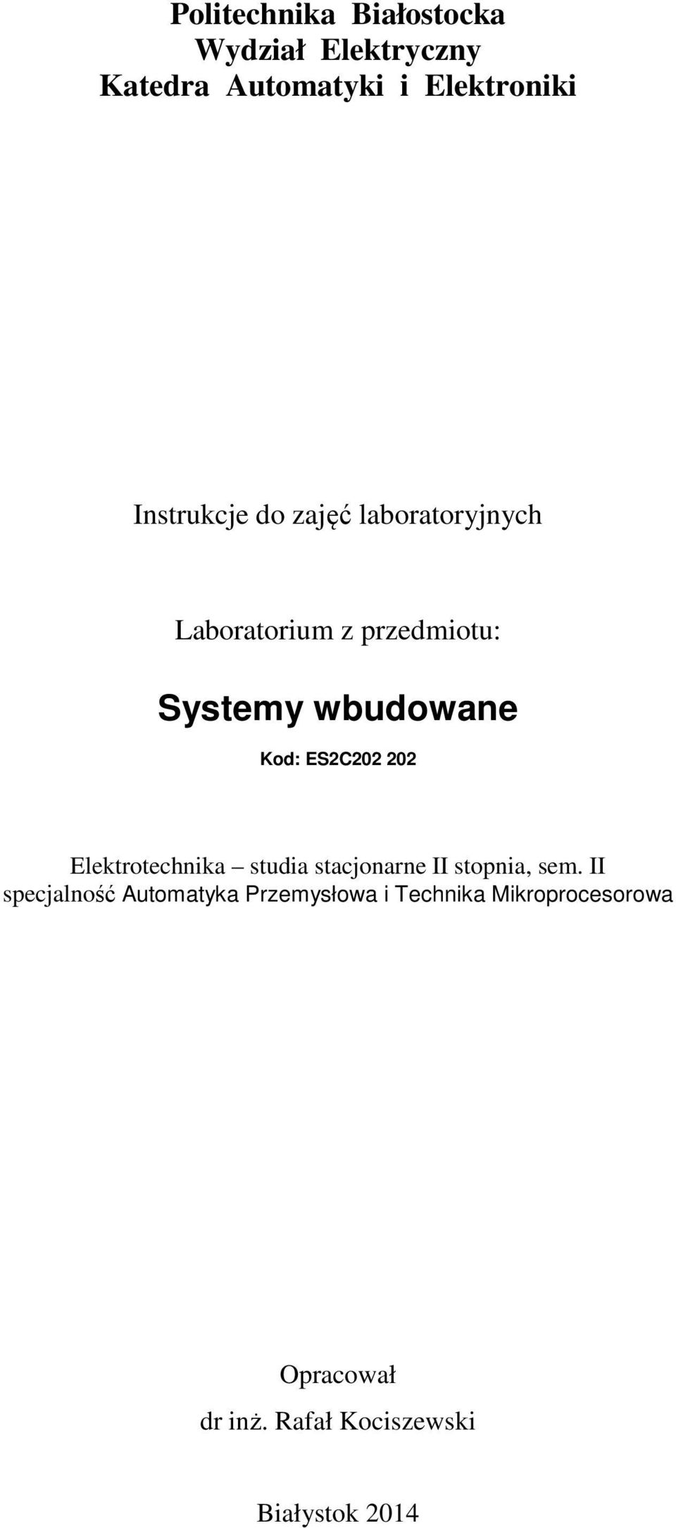 ES2C202 202 Elektrotechnika studia stacjonarne II stopnia, sem.