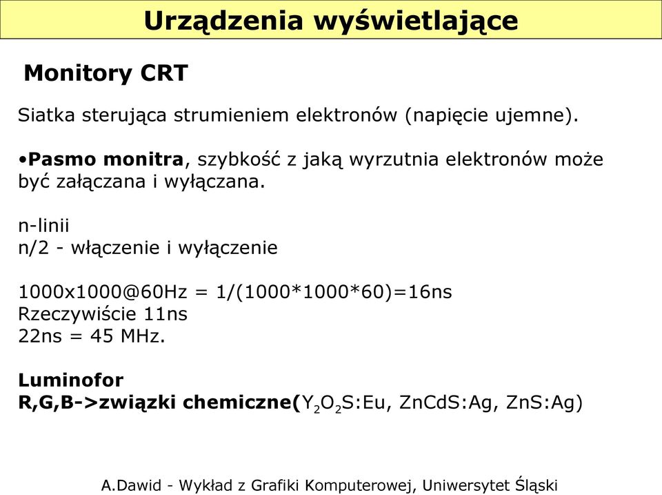 Pasmo monitra, szybkość z jaką wyrzutnia elektronów może być załączana i wyłączana.