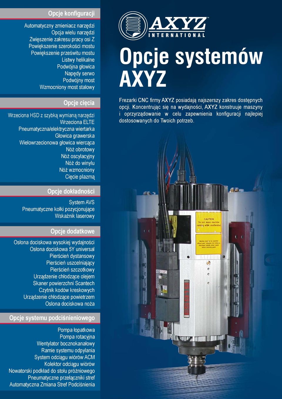 wiercąca Nóż obrotowy Nóż oscylacyjny Nóż do winylu Nóż wzmocniony Cięcie plazmą Opcje systemów AXYZ Frezarki CNC firmy AXYZ posiadają najszerszy zakres dostępnych opcji.