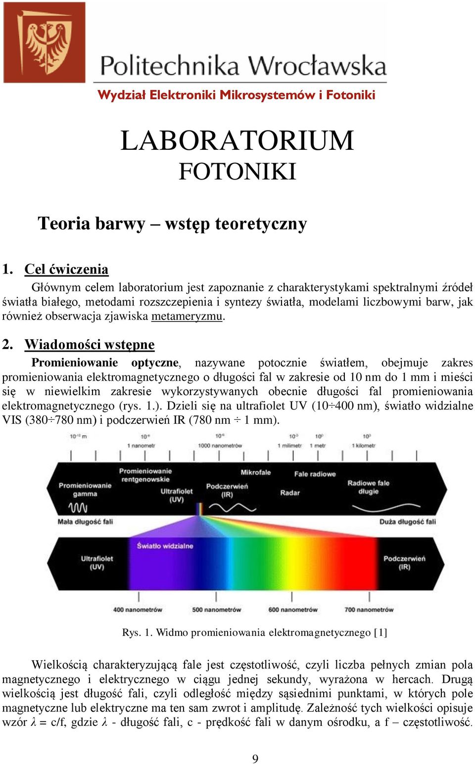 obserwacja zjawiska metameryzmu. 2.