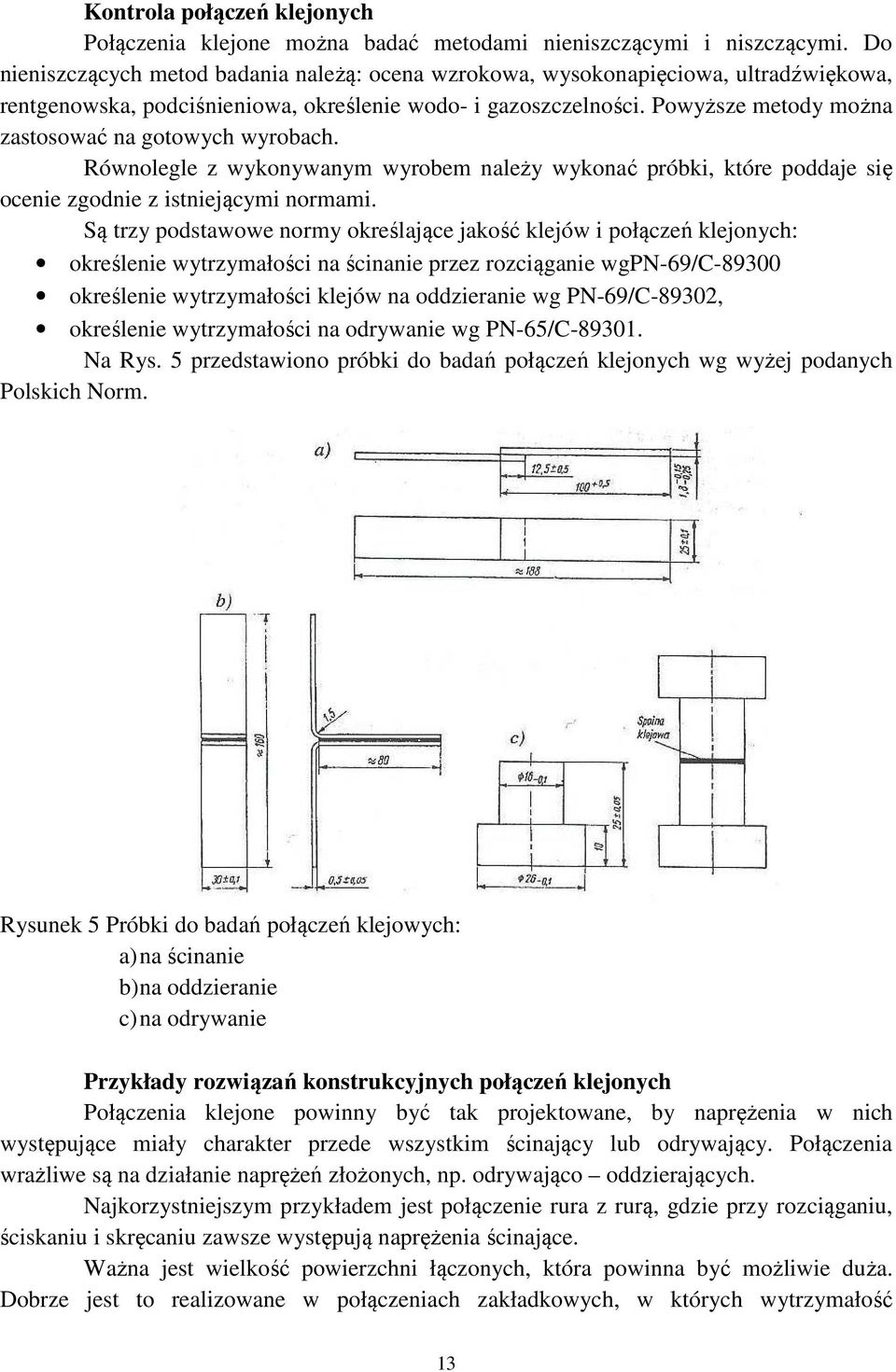 Powyższe metody można zastosować na gotowych wyrobach. Równolegle z wykonywanym wyrobem należy wykonać próbki, które poddaje się ocenie zgodnie z istniejącymi normami.