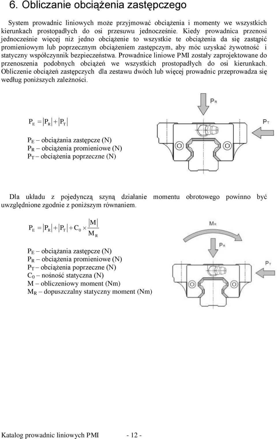 statyczny współczynnik bezpieczeństwa. Prowadnice liniowe PMI zostały zaprojektowane do przenoszenia podobnych obciążeń we wszystkich prostopadłych do osi kierunkach.