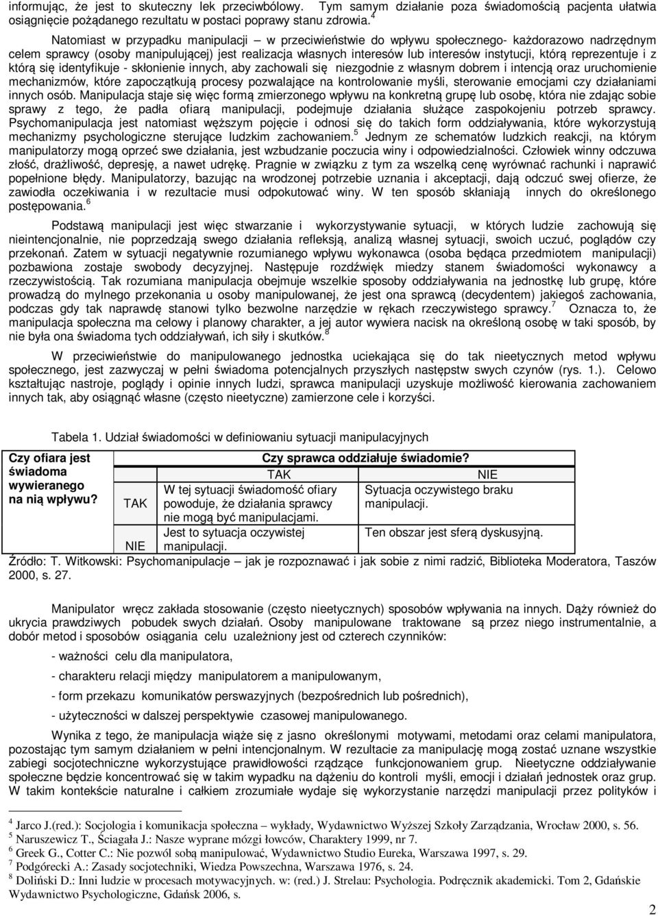 którą reprezentuje i z którą się identyfikuje - skłonienie innych, aby zachowali się niezgodnie z własnym dobrem i intencją oraz uruchomienie mechanizmów, które zapoczątkują procesy pozwalające na