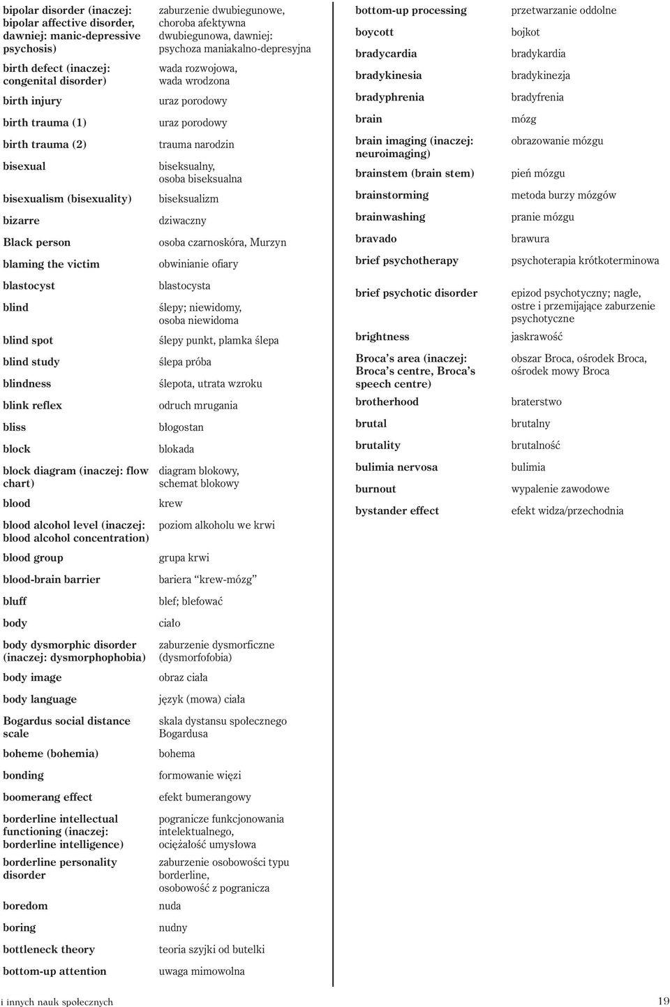 bradykardia bradykinezja bradyfrenia birth trauma (1) uraz porodowy brain mózg birth trauma (2) bisexual bisexualism (bisexuality) trauma narodzin biseksualny, osoba biseksualna biseksualizm brain