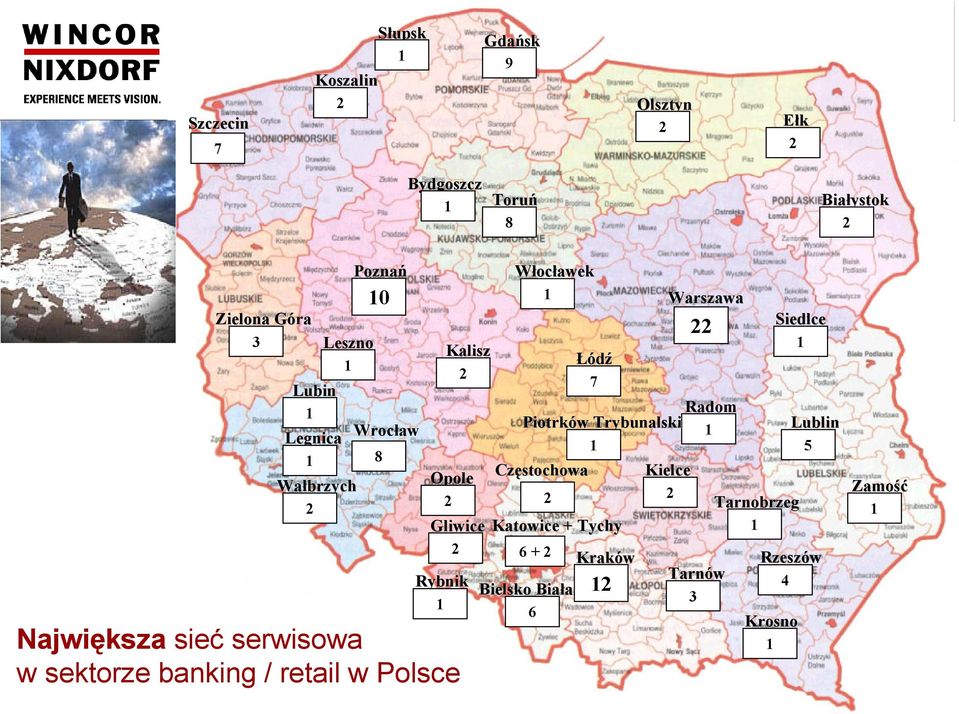 sektorze banking / retail w Polsce Włocławek 1 Częstochowa Łódź 7 Katowice + Tychy Bielsko Biała 6 Kraków Warszawa