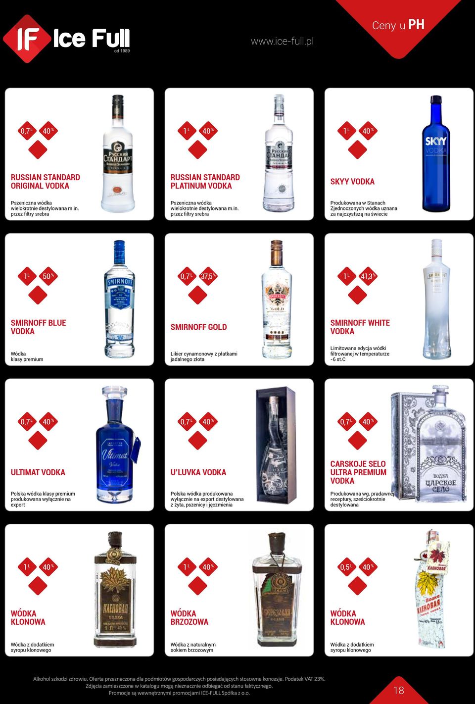 przez filtry srebra Produkowana w Stanach Zjednoczonych wódka uznana za najczystszą na świecie 1 L 50 % 0,7 L 37,5 % 1 L 41,3 % SMIRNOFF BLUE VODKA SMIRNOFF GOLD SMIRNOFF WHITE VODKA Wódka klasy