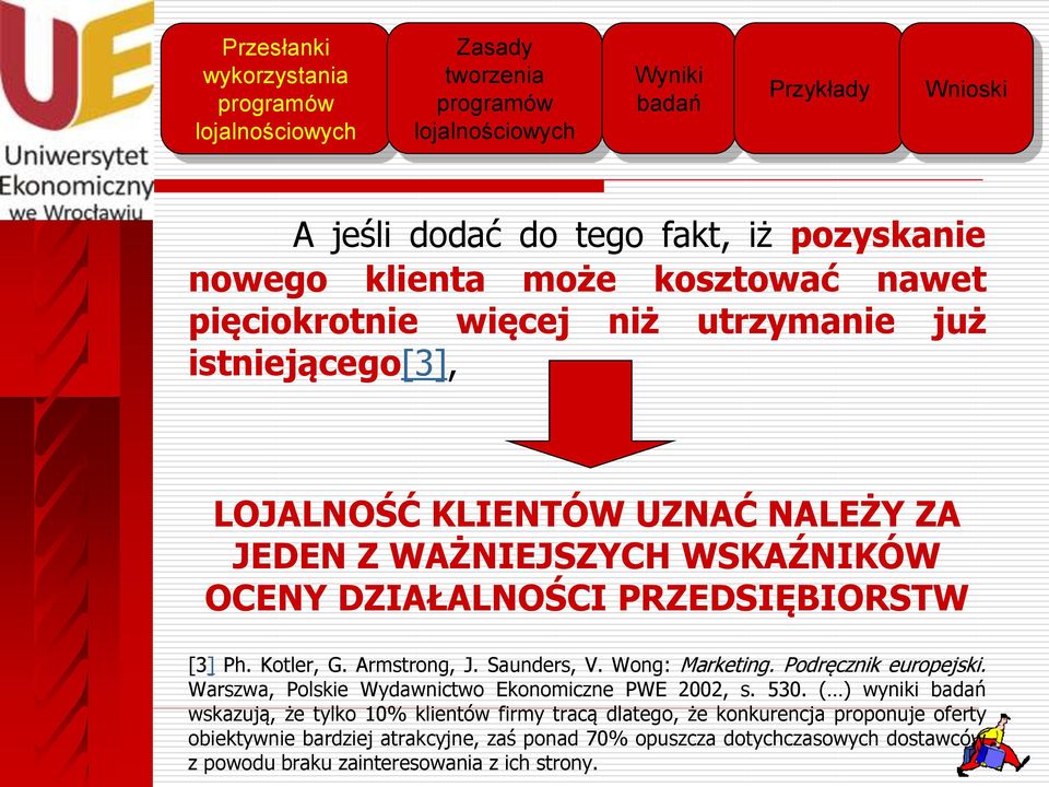 Wong: Marketing. Podręcznik europejski. Warszwa, Polskie Wydawnictwo Ekonomiczne PWE 2002, s. 530.