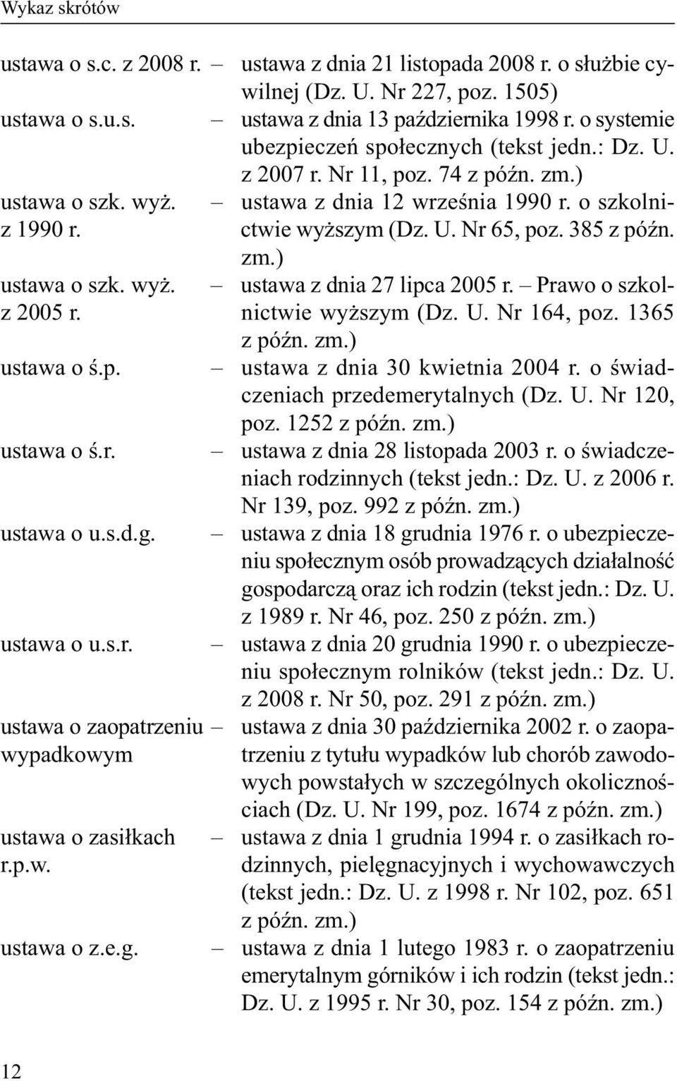 385 z późn. zm.) ustawa o szk. wyż. ustawa z dnia 27 lipca 2005 r. Prawo o szkolz 2005 r. nictwie wyższym (Dz. U. Nr 164, poz. 1365 z późn. zm.) ustawa o ś.p. ustawa z dnia 30 kwietnia 2004 r.