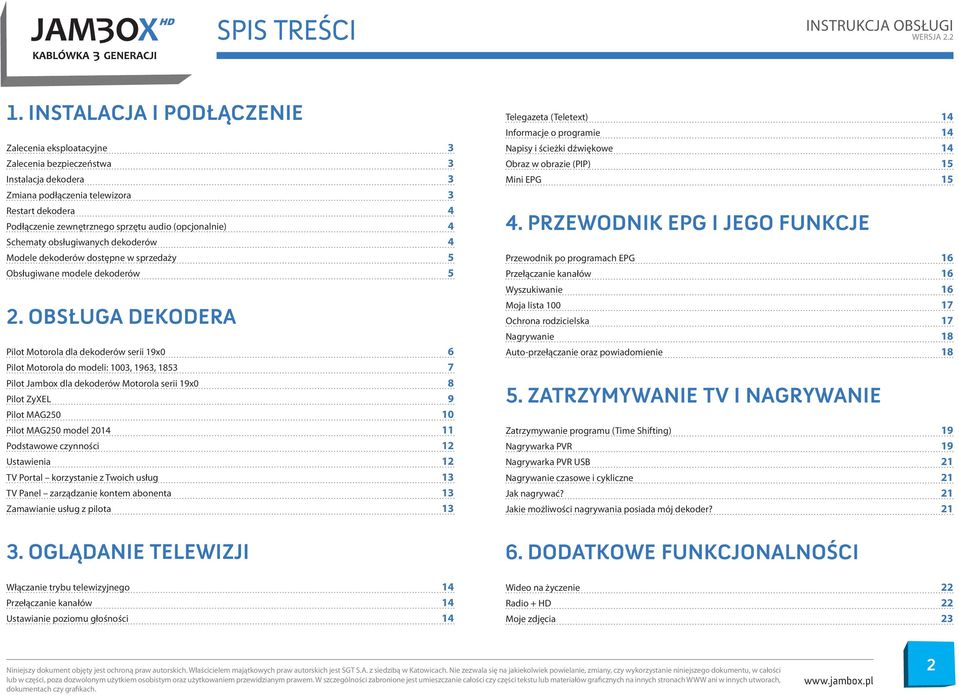 (opcjonalnie) 4 Schematy obsługiwanych dekoderów 4 Modele dekoderów dostępne w sprzedaży 5 Obsługiwane modele dekoderów 5 2.