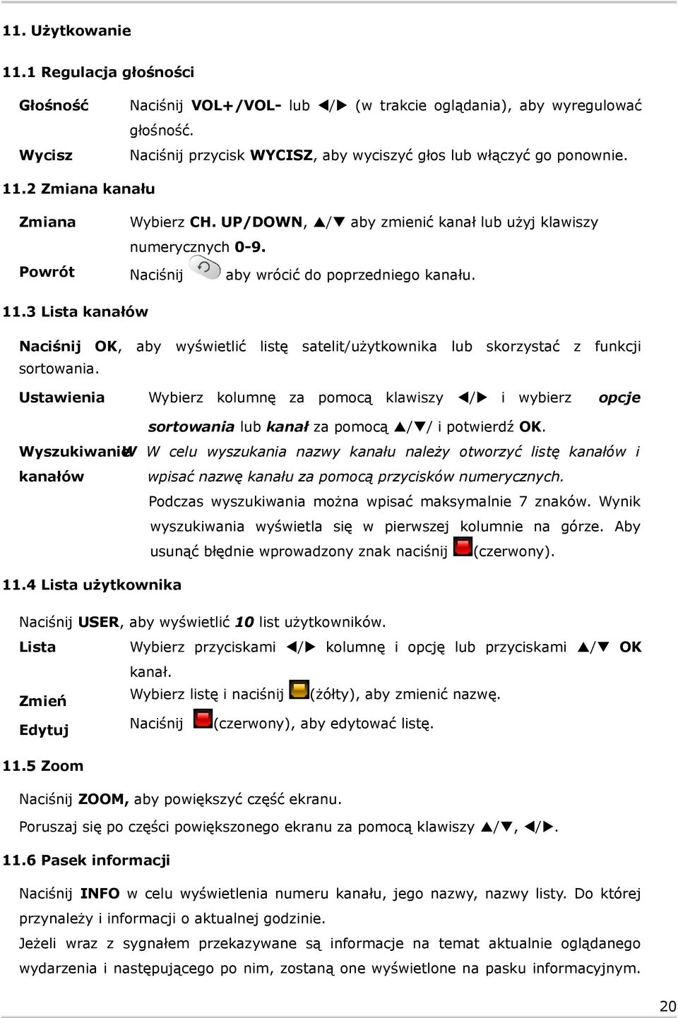 3 Lista kanałów OK, aby wyświetlić listę satelit/użytkownika lub skorzystać z funkcji sortowania.