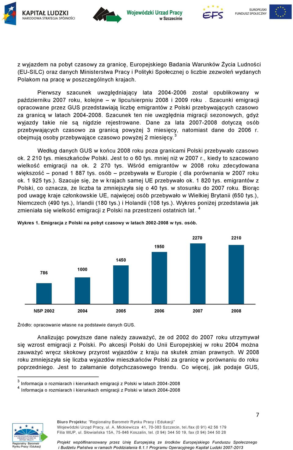 Szacunki emigracji opracowane przez GUS przedstawiają liczbę emigrantów z Polski przebywających czasowo za granicą w latach 2004-2008.