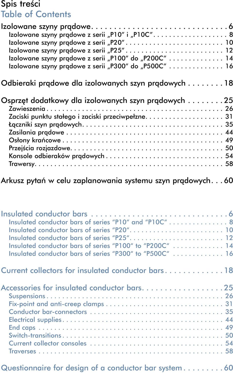 ............. 16 Odbieraki pràdowe dla izolowanych szyn pràdowych........ 18 Osprz t dodatkowy dla izolowanych szyn pràdowych........ 25 Zawieszenia............................................. 26 Zaciski punktu stałego i zaciski przeciwpełzne.