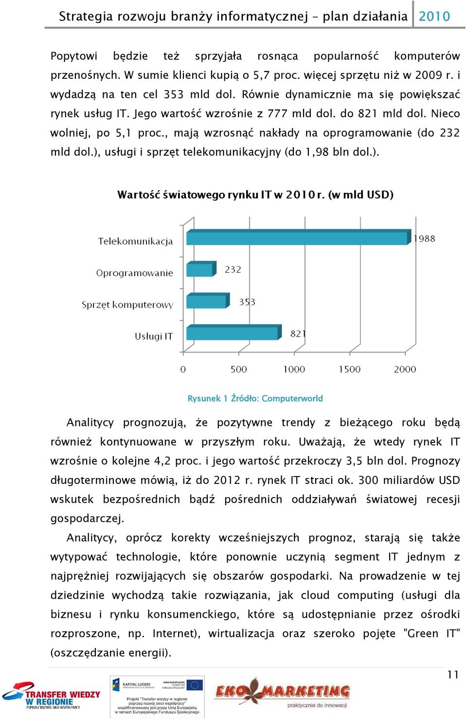 ), usługi i sprzęt telekomunikacyjny (do 1,98 bln dol.). Rysunek 1 Źródło: Computerworld Analitycy prognozują, że pozytywne trendy z bieżącego roku będą również kontynuowane w przyszłym roku.