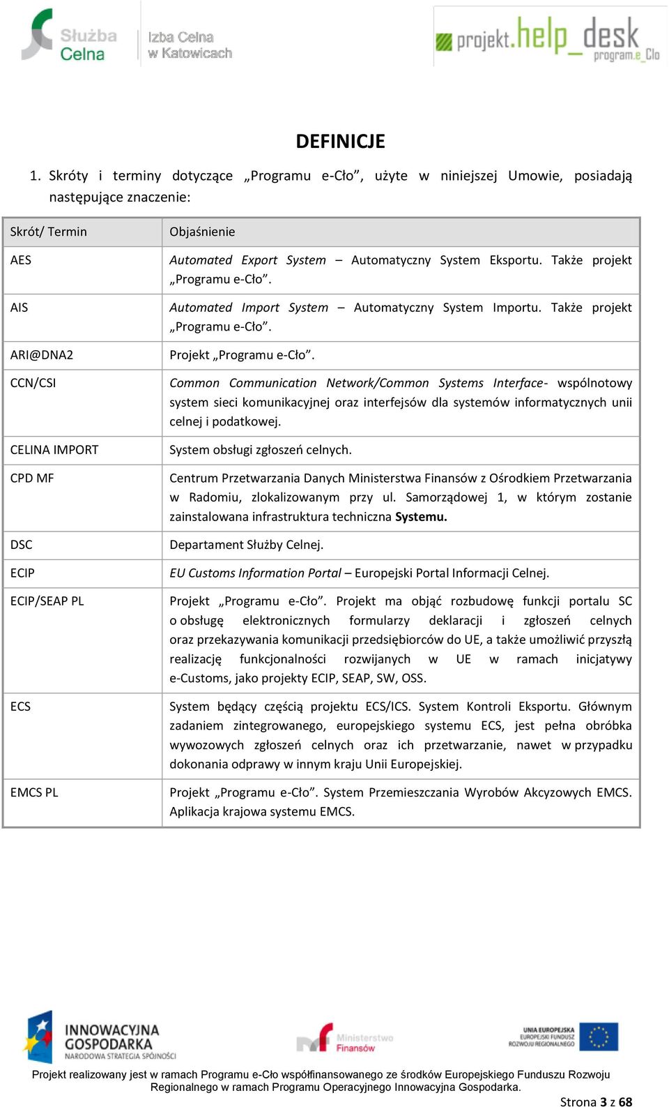 Objaśnienie Automated Export System Automatyczny System Eksportu. Także projekt Programu e-cło. Automated Import System Automatyczny System Importu. Także projekt Programu e-cło. Projekt Programu e-cło.