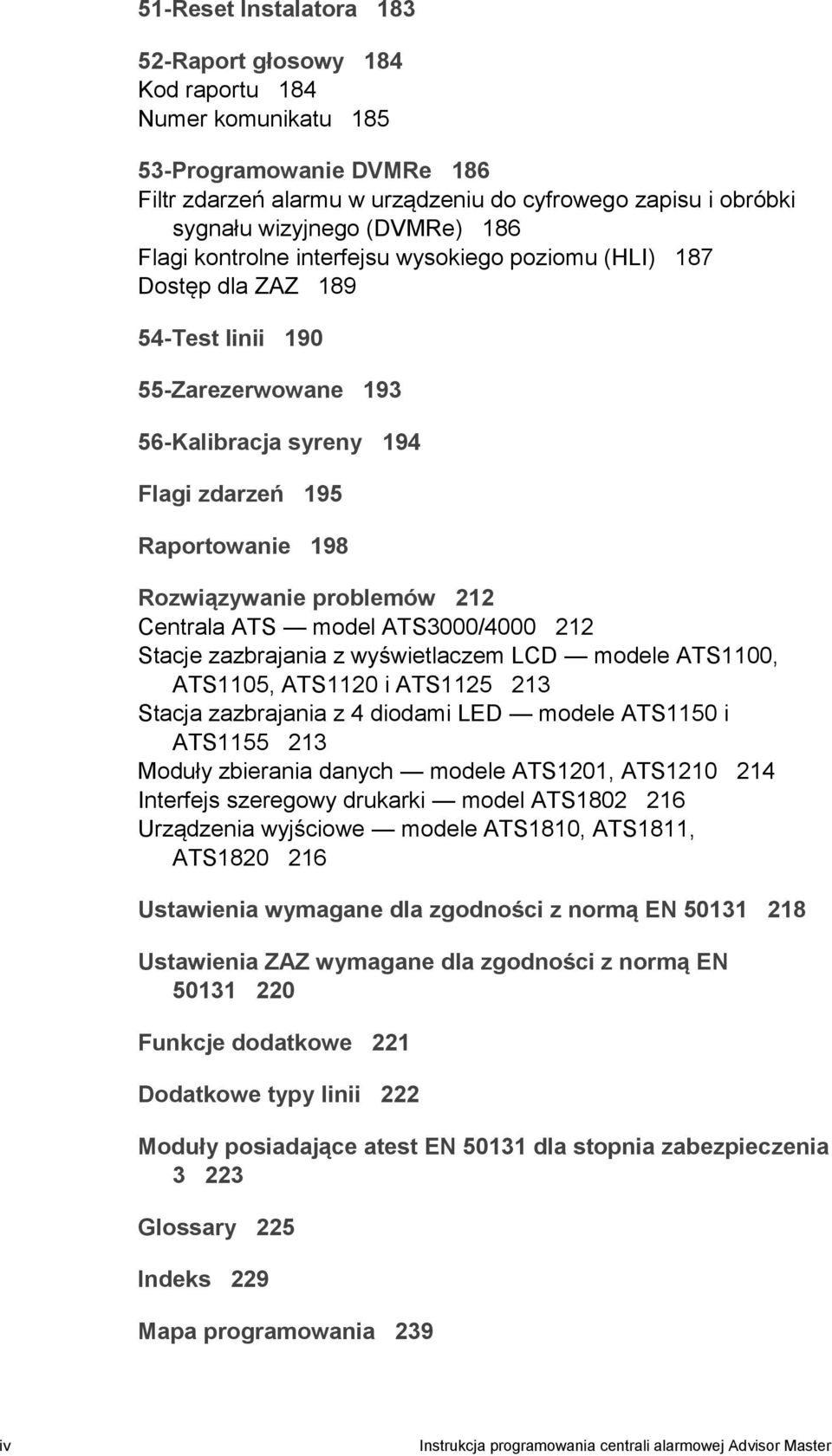 problemów 212 Centrala ATS model ATS3000/4000 212 Stacje zazbrajania z wyświetlaczem LCD modele ATS1100, ATS1105, ATS1120 i ATS1125 213 Stacja zazbrajania z 4 diodami LED modele ATS1150 i ATS1155 213