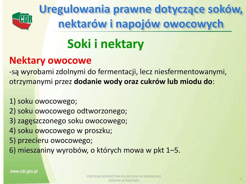 miodu do: 1) soku owocowego; 2) soku owocowego odtworzonego; 3) zagęszczonego soku owocowego; 4) soku