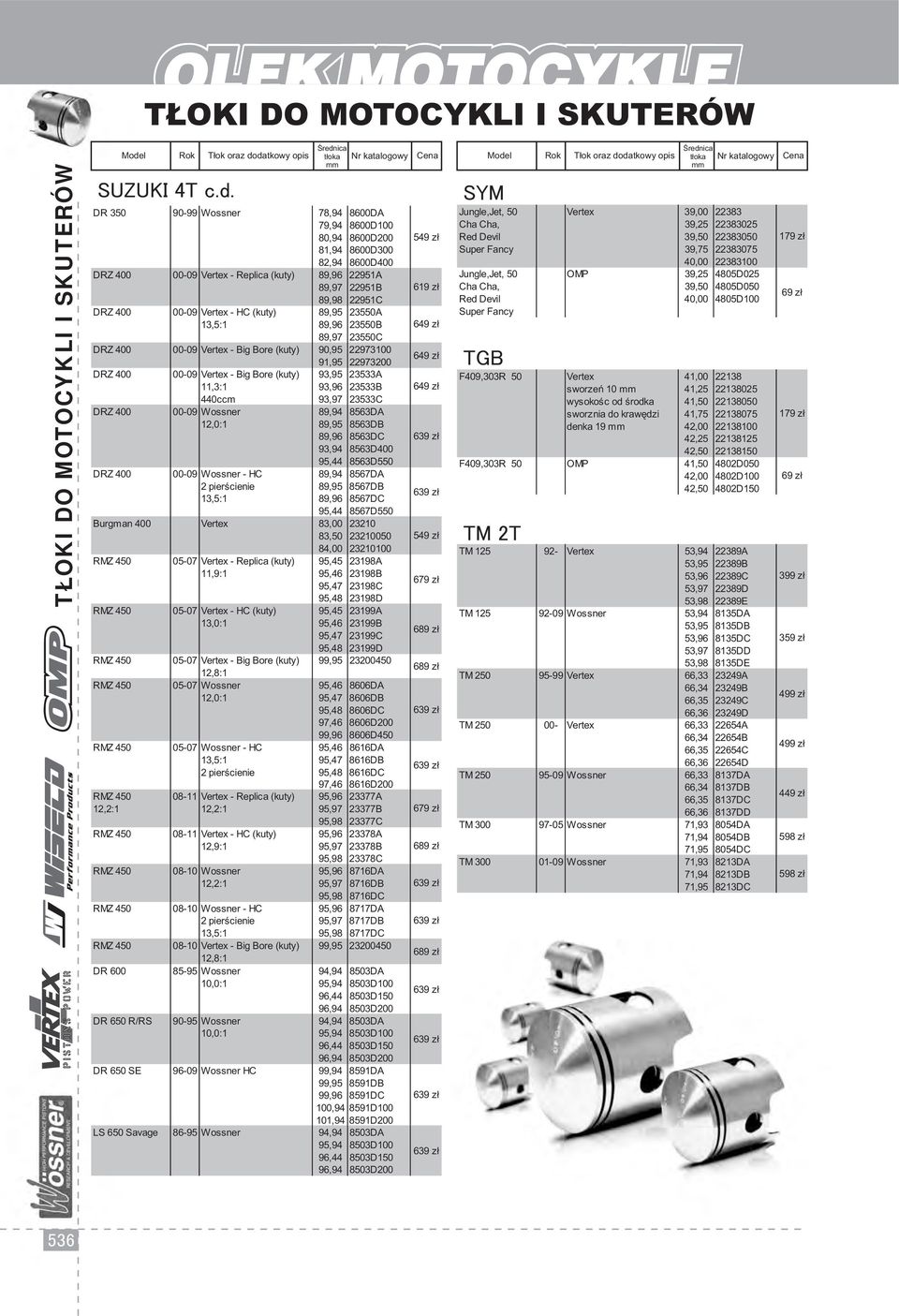 (kuty) 89,95 23550A 13,5:1 89,96 23550B 89,97 23550C DRZ 400 00-09 Vertex - Big Bore (kuty) 90,95 22973100 91,95 22973200 DRZ 400 00-09 Vertex - Big Bore (kuty) 93,95 23533A 11,3:1 93,96 23533B