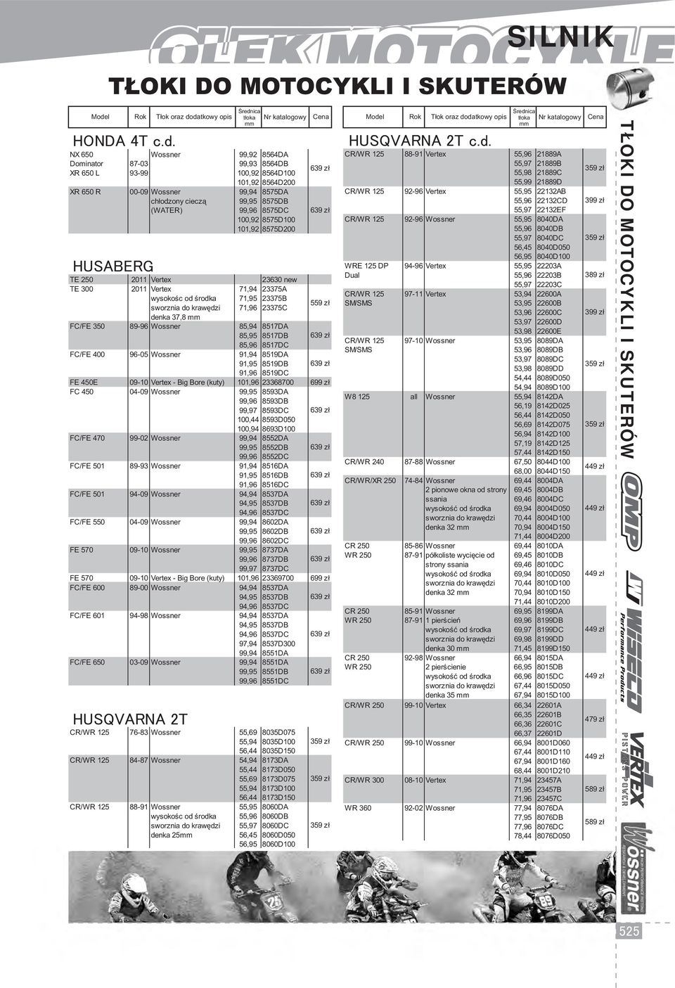 8575D100 101,92 8575D200 HUSABERG TE 250 2011 Vertex 23630 new TE 300 2011 Vertex 71,94 23375A 71,95 23375B 71,96 23375C 559 zł FC/FE 350 denka 37,8 89-96 Wossner 85,94 8517DA 85,95 8517DB 85,96