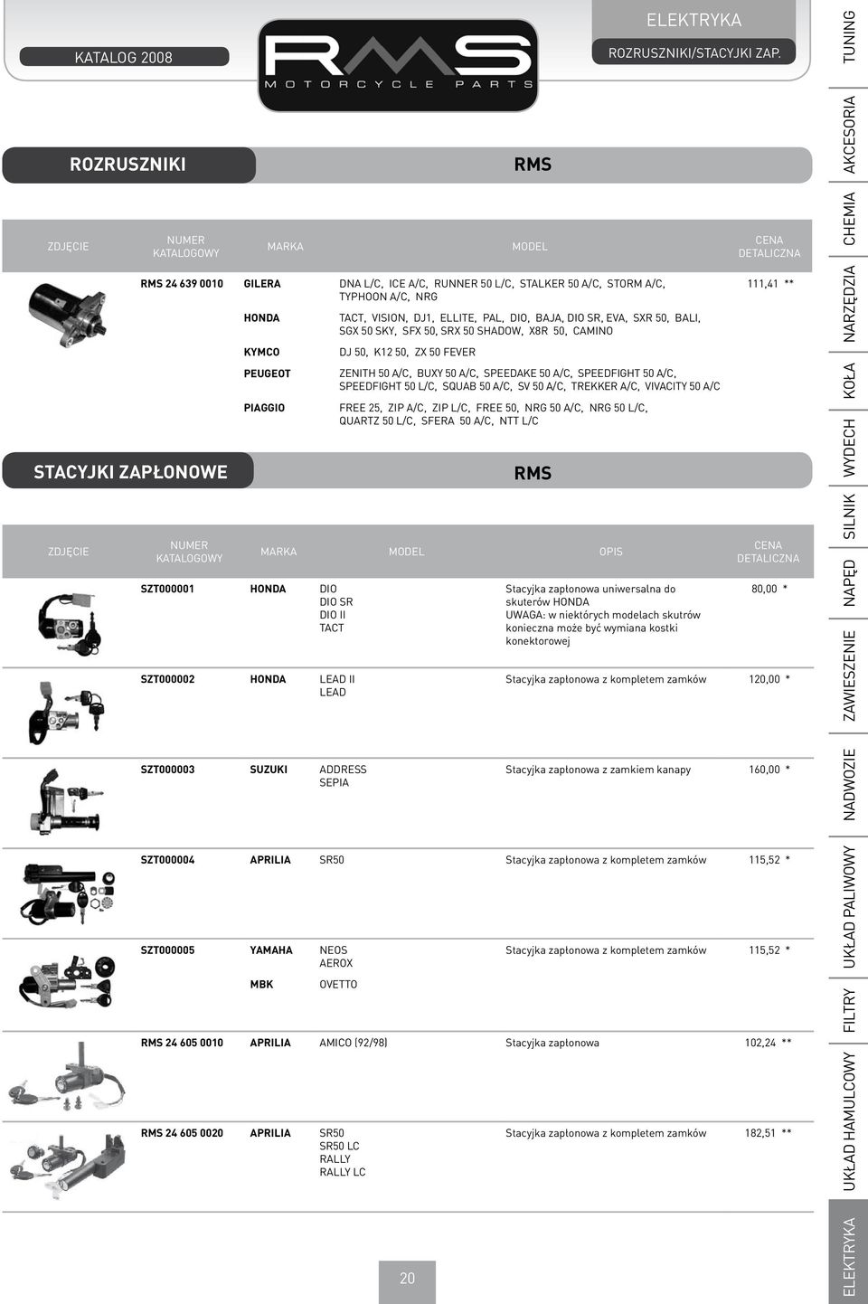 TACT, VISION, DJ1, ELLITE, PAL, DIO, BAJA, DIO SR, EVA, SXR 50, BALI, SGX 50 SKY, SFX 50, SRX 50 SHADOW, X8R 50, CAMINO DJ 50, K12 50, ZX 50 FEVER RMS ZENITH 50 A/C, BUXY 50 A/C, SPEEDAKE 50 A/C,