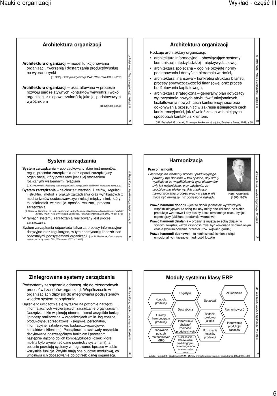 287] Architektura organizacji ukształtowana w procesie rozwoju sieć relatywnych kontraktów wewnątrz i wokół organizacji z niepowtarzalnością jako jej podstawowym wyróżnikiem [B. Kożuch, s.