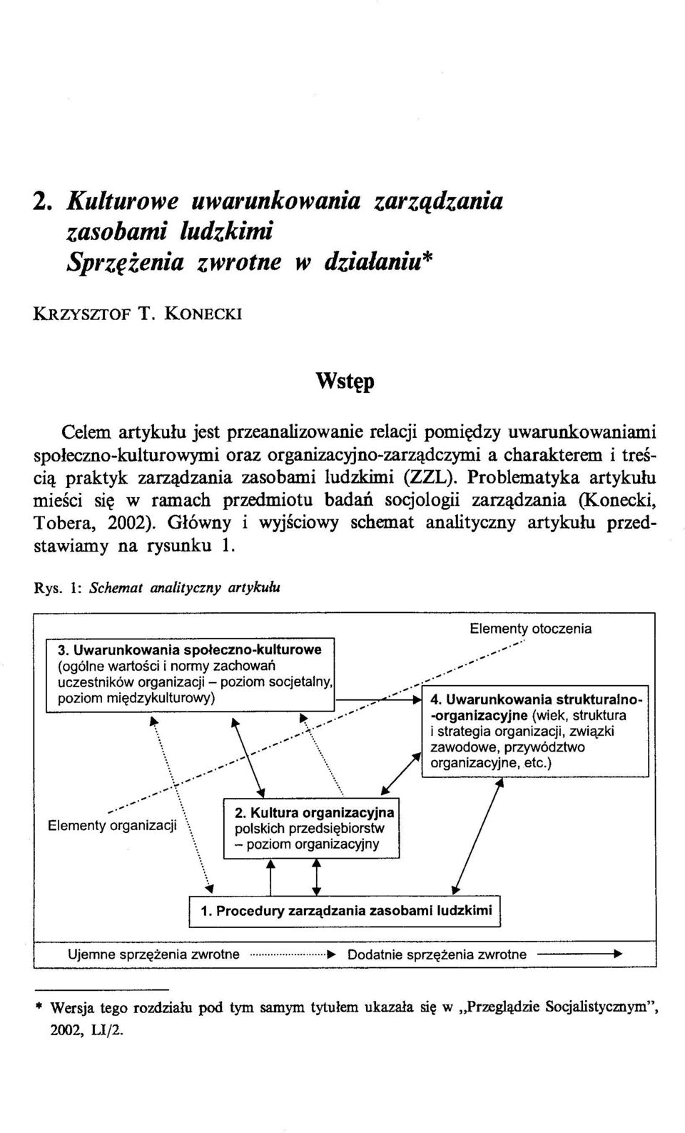 (ZZL). Problematyka artykułu mieści się w ramach przedmiotu badań socjologii zarządzania (Konecki, Tobera, 2002). Główny i wyjściowy schemat analityczny artykułu przedstawiamy na rysunku 1. Rys.