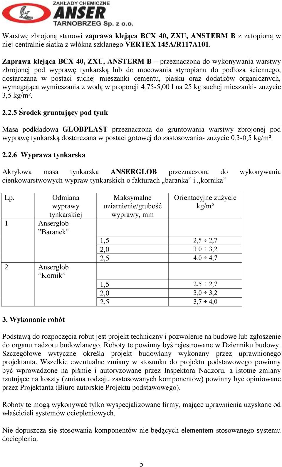 cementu, piasku oraz dodatków organicznych, wymagająca wymieszania z wodą w proporcji 4,75-5,00 l na 25