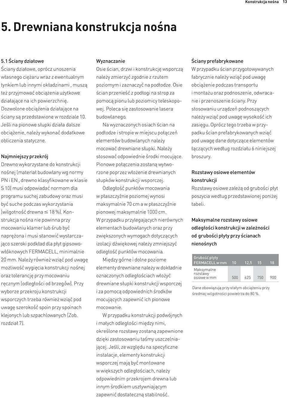 Dozwolone obciążenia działające na ściany są przedstawione w rozdziale 10. Jeśli na pionowe słupki działa dalsze obciążenie, należy wykonać dodatkowe obliczenia statyczne.