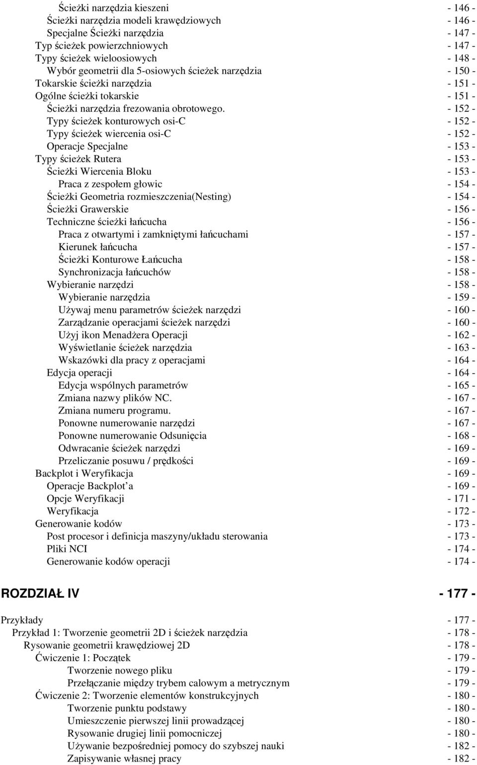 - 152 - Typy cieek konturowych osi-c - 152 - Typy cieek wiercenia osi-c - 152 - Operacje Specjalne - 153 - Typy cieek Rutera - 153 - cieki Wiercenia Bloku - 153 - Praca z zespołem głowic - 154 -