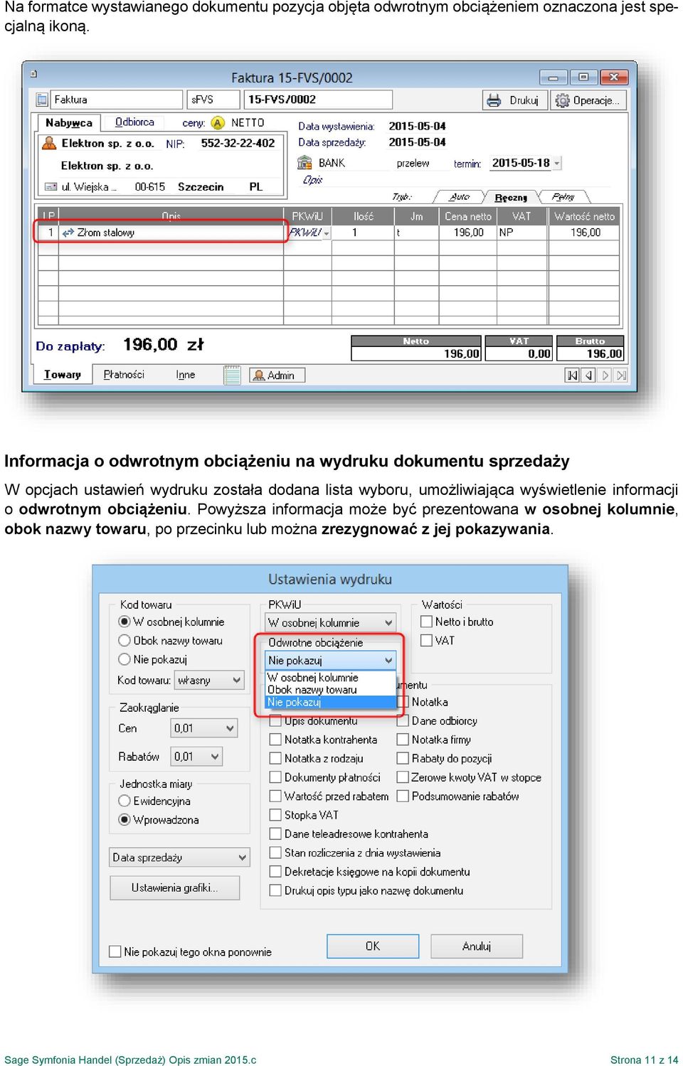 umożliwiająca wyświetlenie informacji o odwrotnym obciążeniu.