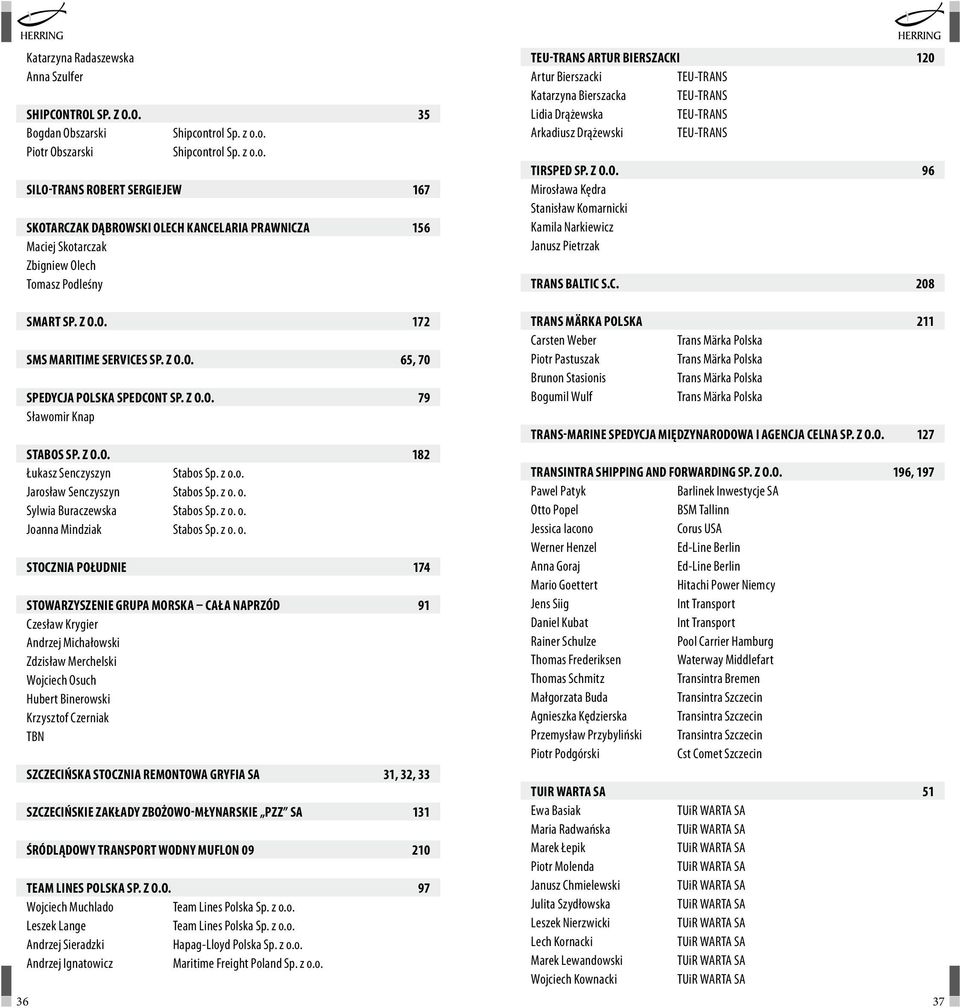 trol Sp. z o.o. Piotr Obszarski Shipcontrol Sp. z o.o. SILO-TRANS ROBERT SERGIEJEW 167 SKOTARCZAK DĄBROWSKI OLECH KANCELARIA PRAWNICZA 156 Maciej Skotarczak Zbigniew Olech Tomasz Podleśny TEU-TRANS