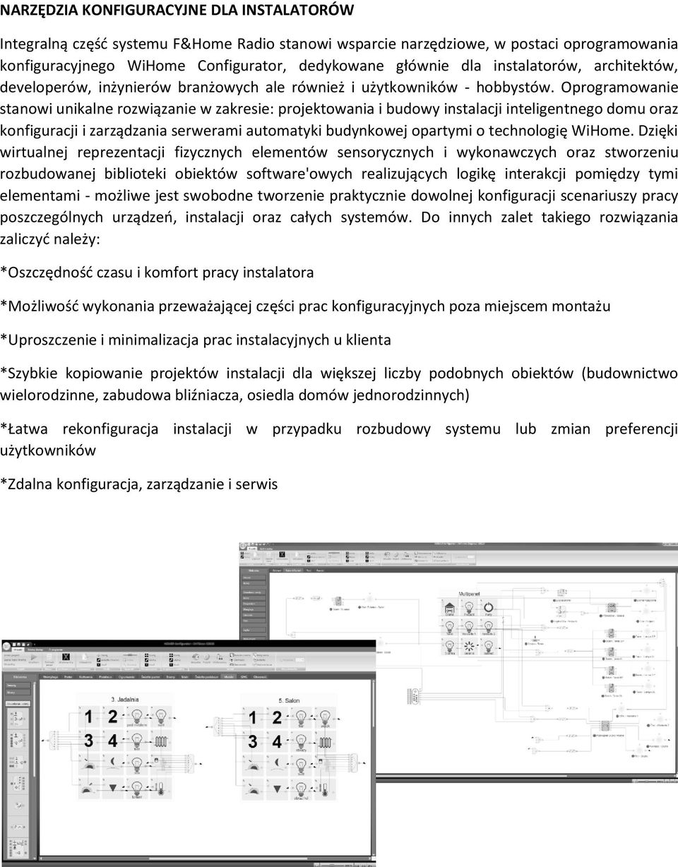 Oprogramowanie stanowi unikalne rozwiązanie w zakresie: projektowania i budowy instalacji inteligentnego domu oraz konfiguracji i zarządzania serwerami automatyki budynkowej opartymi o technologię