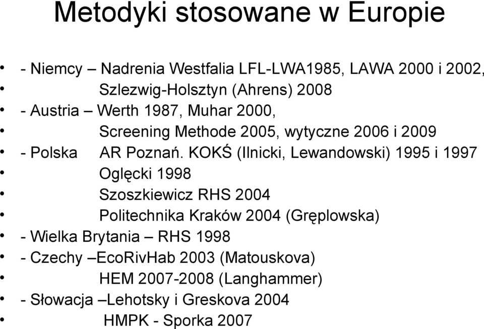 KOKŚ (Ilnicki, Lewandowski) 1995 i 1997 Oglęcki 1998 Szoszkiewicz RHS 2004 Politechnika Kraków 2004 (Gręplowska) -