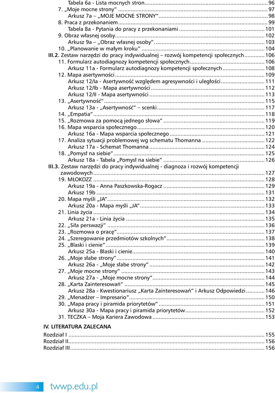 Formularz autodiagnozy kompetencji społecznych... 106 Arkusz 11a - Formularz autodiagnozy kompetencji społecznych... 108 12. Mapa asertywności.