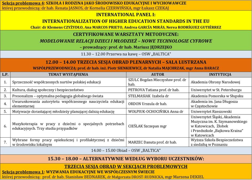 GARCÍA MIRÁS, NereaRODRÍGUEZ GUTIÉRREZ CERTYFIKOWANE WARSZTATY METODYCZNE: MODELOWANIE RELACJI DZIECI I MŁODZIEŻ NOWE TECHNOLOGIE CYFROWE prowadzący: prof. dr hab. Mariusz JĘDRZEJKO 11.30 12.