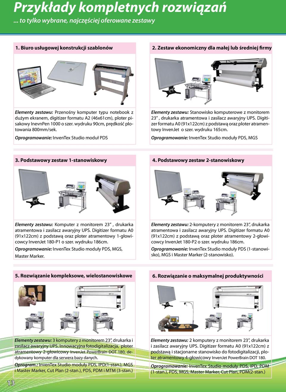 wydruku 90cm, prędkość plotowania 800mm/sek. Oprogramowanie: InvenTex Studio moduł PDS Elementy zestawu: Stanowisko komputerowe z monitorem 23, drukarka atramentowa i zasilacz awaryjny UPS.