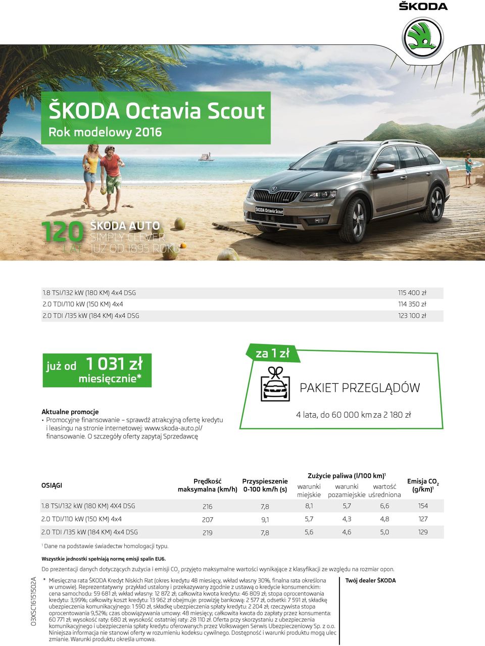 internetowej: www.skoda-auto.pl/ finansowanie. O szczegóły oferty zapytaj Sprzedawcę 4 lata, do 60 000 km za 180 zł OSIĄGI 1 Dane na podstawie świadectw homologacji typu.