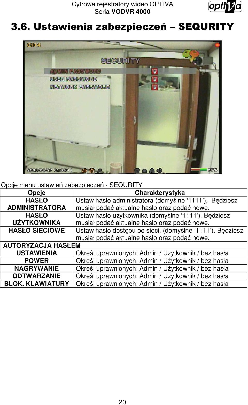 HASŁO SIECIOWE Ustaw hasło dostępu po sieci, (domyślne 1111 ). Będziesz musiał podać aktualne hasło oraz podać nowe.