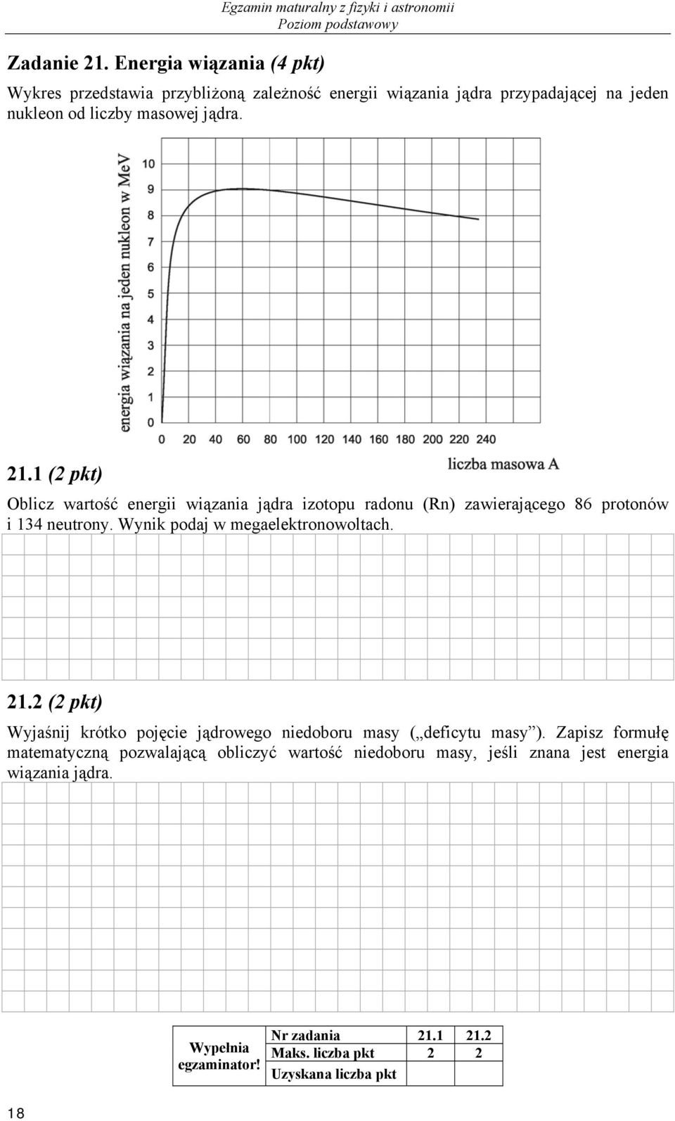 przypadającej na jeden nukleon od liczby masowej jądra.